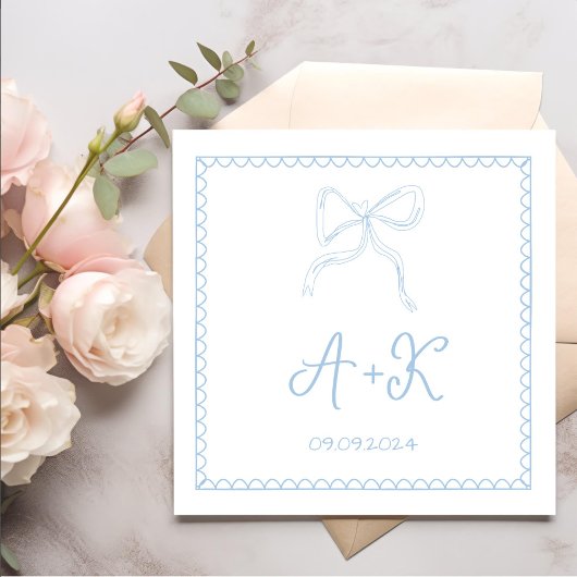 Hand Drawn French Blue Wedding Monogram Servet