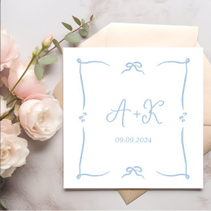 Hand Drawn French Blue Wedding Monogram Servet