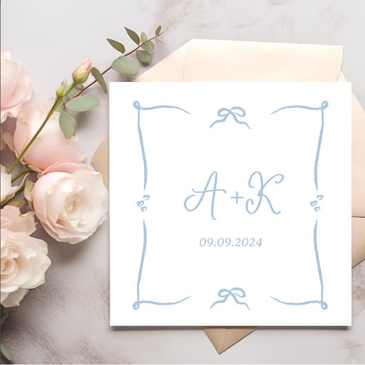 Hand Drawn French Blue Wedding Monogram Servet