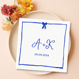 Hand Drawn French Blue Wedding Monogram Servet