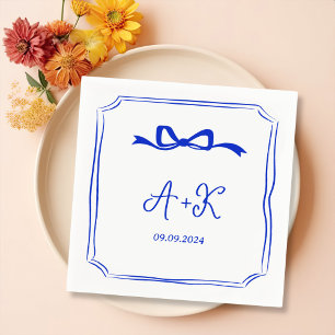 Hand Drawn French Blue Wedding Monogram Servet