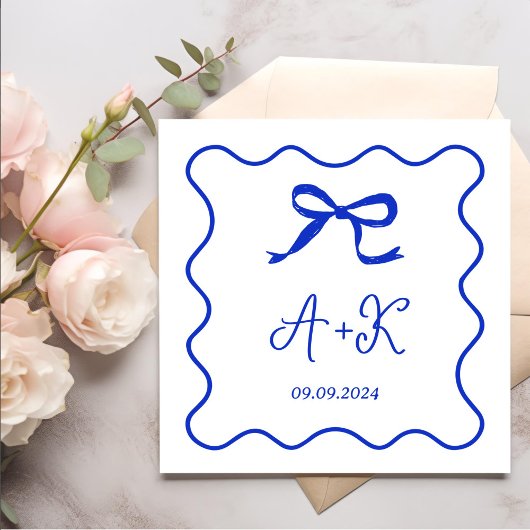 Hand Drawn French Blue Wedding Monogram Servet