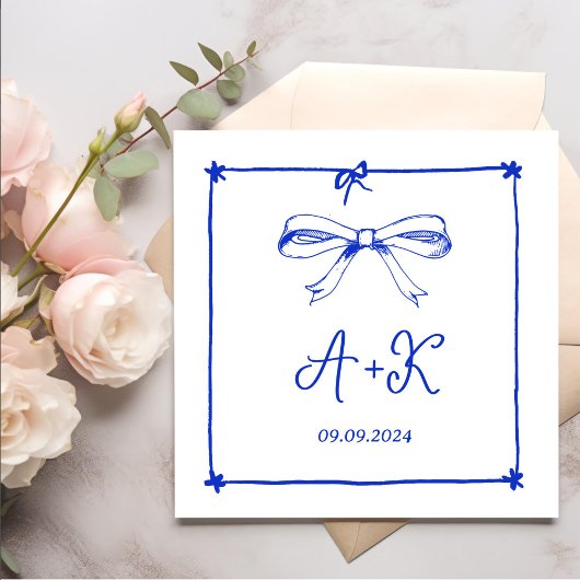 Hand Drawn French Blue Wedding Monogram Servet