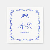 Hand Drawn French Blue Wedding Monogram Servet (Voorkant)