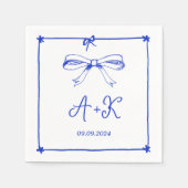Hand Drawn French Blue Wedding Monogram Servet (Voorkant)