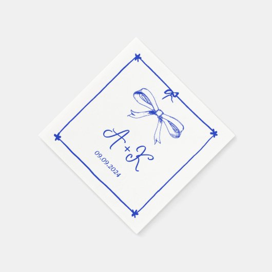 Hand Drawn French Blue Wedding Monogram Servet (Hoek)