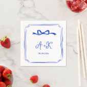Hand Drawn French Blue Wedding Monogram Servet (Insitu)