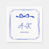 Hand Drawn French Blue Wedding Monogram Servet (Voorkant)