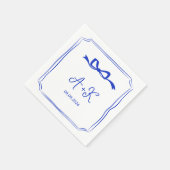 Hand Drawn French Blue Wedding Monogram Servet (Hoek)