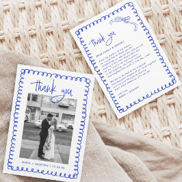 Hand Drawn French Blue Wedding Photo Bedankkaart