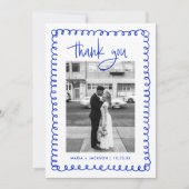 Hand Drawn French Blue Wedding Photo Bedankkaart (Voorkant)
