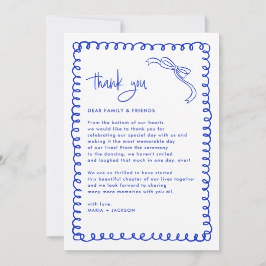 Hand Drawn French Blue Wedding Photo Bedankkaart (Achterkant)