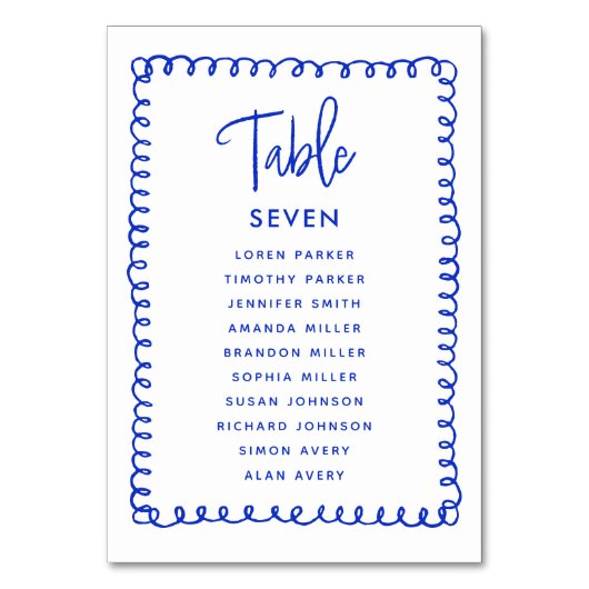 Hand Drawn French Blue Wedding Seating Chart Kaart (Achterkant)