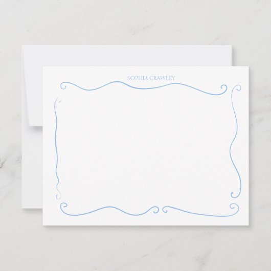 Hand Drawn French Blue Whimsical Personalized Notitiekaartje (Voorkant)