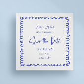 Hand Drawn French Square Blue Wedding Save The Date
