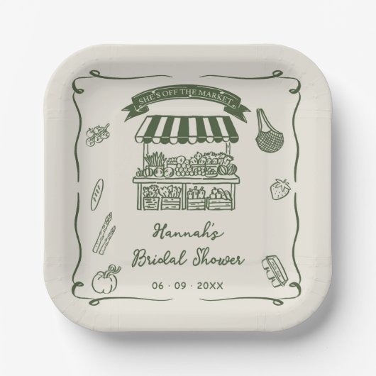 Hand Drawn Fresh Off the Market Bridal Shower Papieren Bordje (Voorkant)