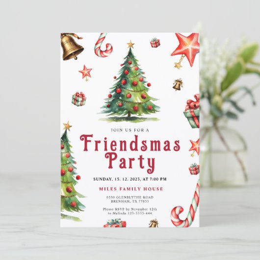 Hand Drawn Friendsmas Party Invitation Kaart (Staand voorkant)