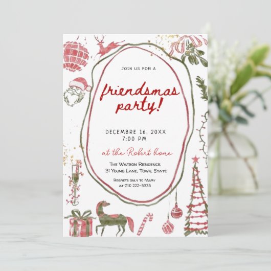 Hand drawn Friendsmas Whimsical Doodle Christmas  Kaart (Staand voorkant)