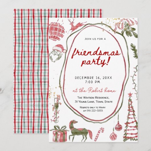 Hand drawn Friendsmas Whimsical Doodle Christmas  Kaart (Voorkant / Achterkant)