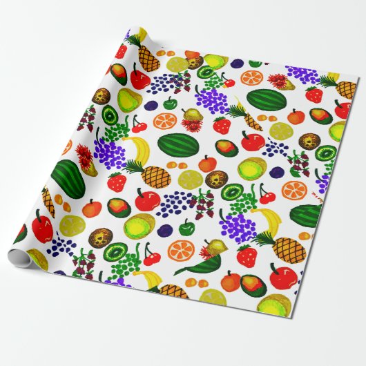 Hand Drawn Fruit Medley Pattern Cadeaupapier (Uitgerold)