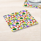 Hand Drawn Fruit Medley Pattern Kartonnen Onderzetters (Schuin)