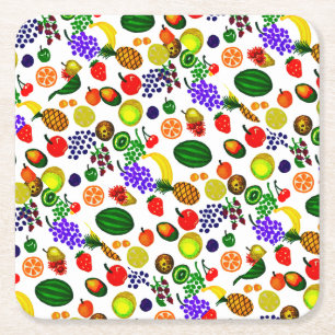 Hand Drawn Fruit Medley Pattern Kartonnen Onderzetters