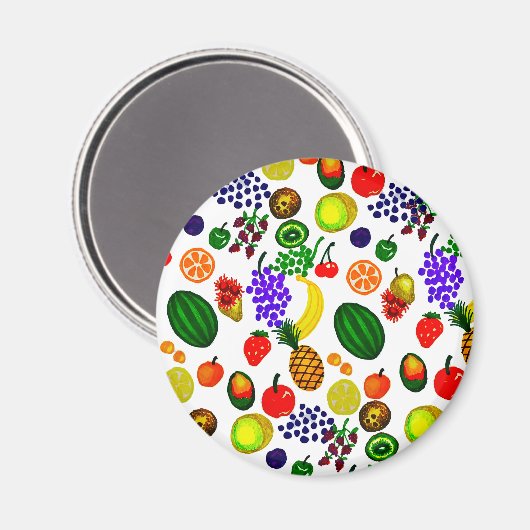 Hand Drawn Fruit Medley Pattern Magneet (Voorkant / Achterkant)