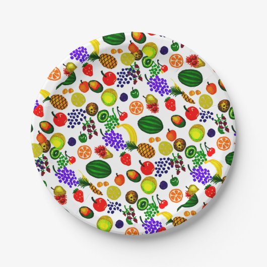Hand Drawn Fruit Medley Pattern Papieren Bordje (Voorkant)