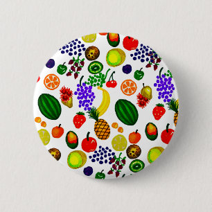 Hand Drawn Fruit Medley Pattern Ronde Button 5,7 Cm