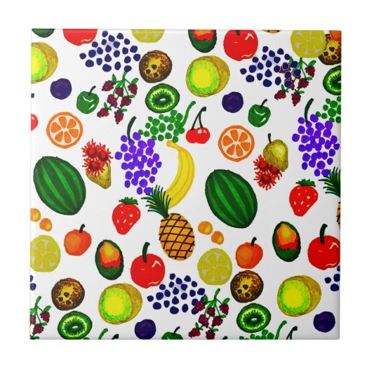Hand Drawn Fruit Medley Pattern Tegeltje (Voorkant)