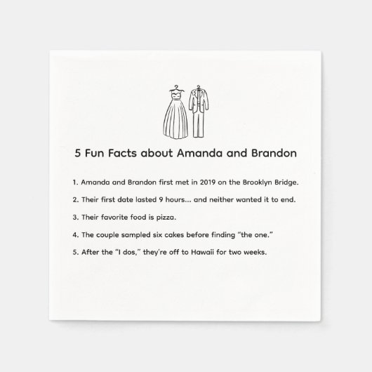  Hand Drawn Fun Facts Wedding Dress Tux Servet (Voorkant)