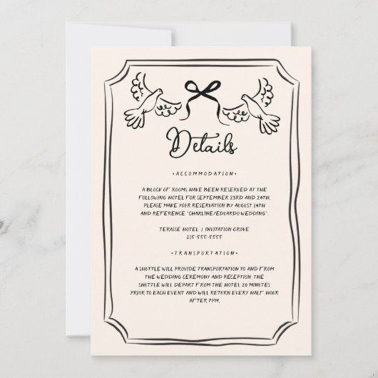 Hand drawn Funky Doodle Wedding Details Kaart (Voorkant)