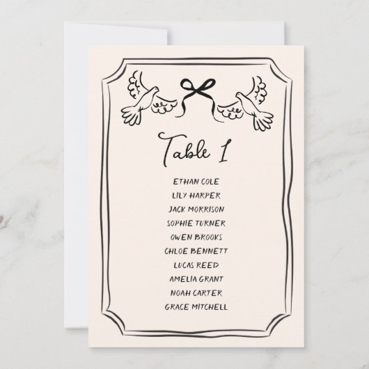 Hand drawn Funky Doodle Wedding Table Seating Kaart (Achterkant)