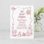Hand Drawn Funky Retro Whimsical Rehearsal Dinner Kaart (Staand voorkant)