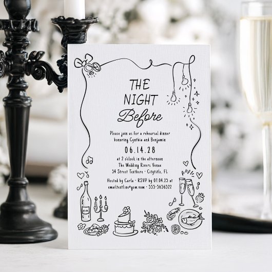 Hand Drawn Funky Whimsical Rehearsal Dinner Kaart