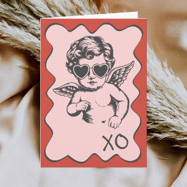 Hand Drawn Funny Romantic Cupid XO Valentines Day Feestdagen Kaart