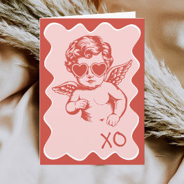 Hand Drawn Funny Romantic Cupid XO Valentines Day Feestdagen Kaart