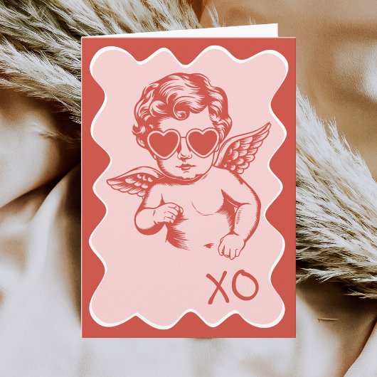 Hand Drawn Funny Romantic Cupid XO Valentines Day Feestdagen Kaart