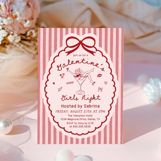 Hand Drawn Galentines Girls Night Party Invitation Kaart