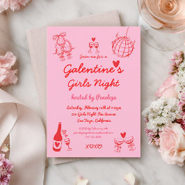 Hand Drawn Galentine's Girls Night Party Kaart