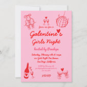 Hand Drawn Galentine's Girls Night Party Kaart (Voorkant)