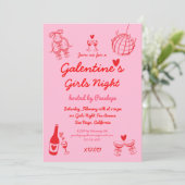 Hand Drawn Galentine's Girls Night Party Kaart (Staand voorkant)