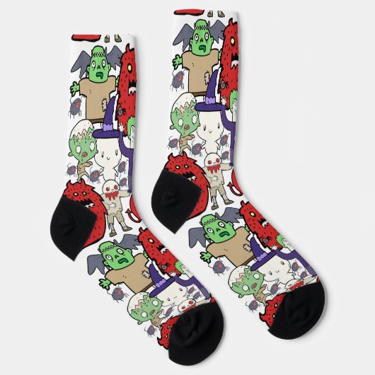 Hand drawn Ghost cartoon Modern artwork white red Sokken (Rechts)