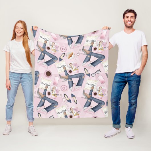 Hand Drawn Girl Boss Fleece Deken (In situ)