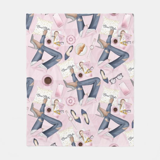 Hand Drawn Girl Boss Fleece Deken (Voorkant)