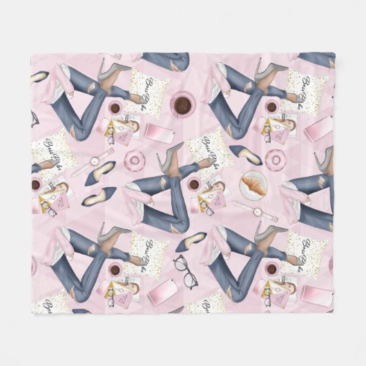 Hand Drawn Girl Boss Fleece Deken (Voorkant (Horizontaal))