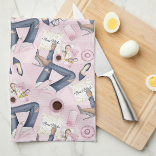 Hand Drawn Girl Boss Theedoek