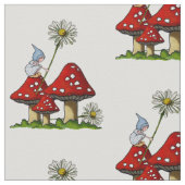 Hand Drawn Gnome Girl on Toadstools, Fantasy Art Stof (Close Up)