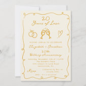 Hand Drawn Gold Any Year Wedding Anniversary Party Kaart (Voorkant)