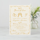 Hand Drawn Gold Any Year Wedding Anniversary Party Kaart (Staand voorkant)